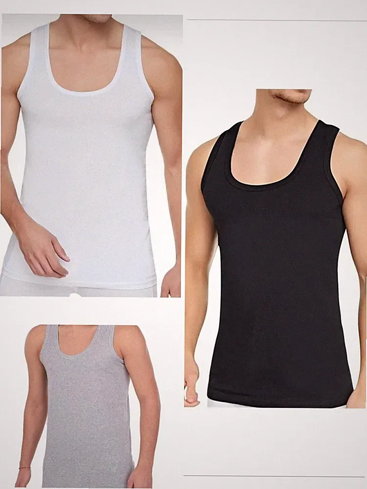 3-6-12 Pack Herren Unterhemden Feinripp Tank Top Achselhemd %100 Baumwolle K-87