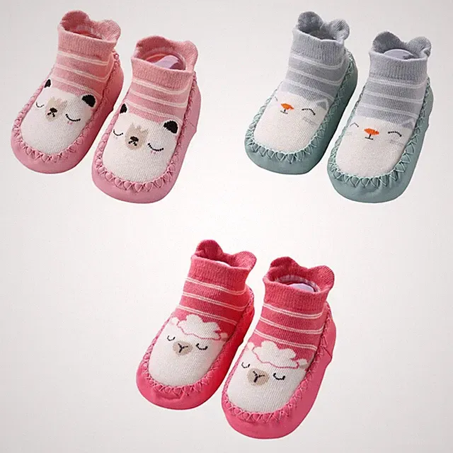 3er Pack Baby Socken Hausschuhe AntiRutsch Krabbelschuhe Lauflernschuhe, Rosa...