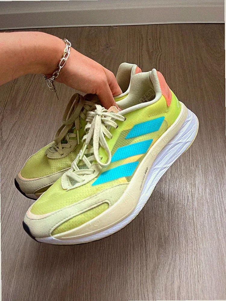 adidas Adizero Boston 10 Damen Laufschuhe Gelb/Blau/Orange Mesh Sneaker Größe 40