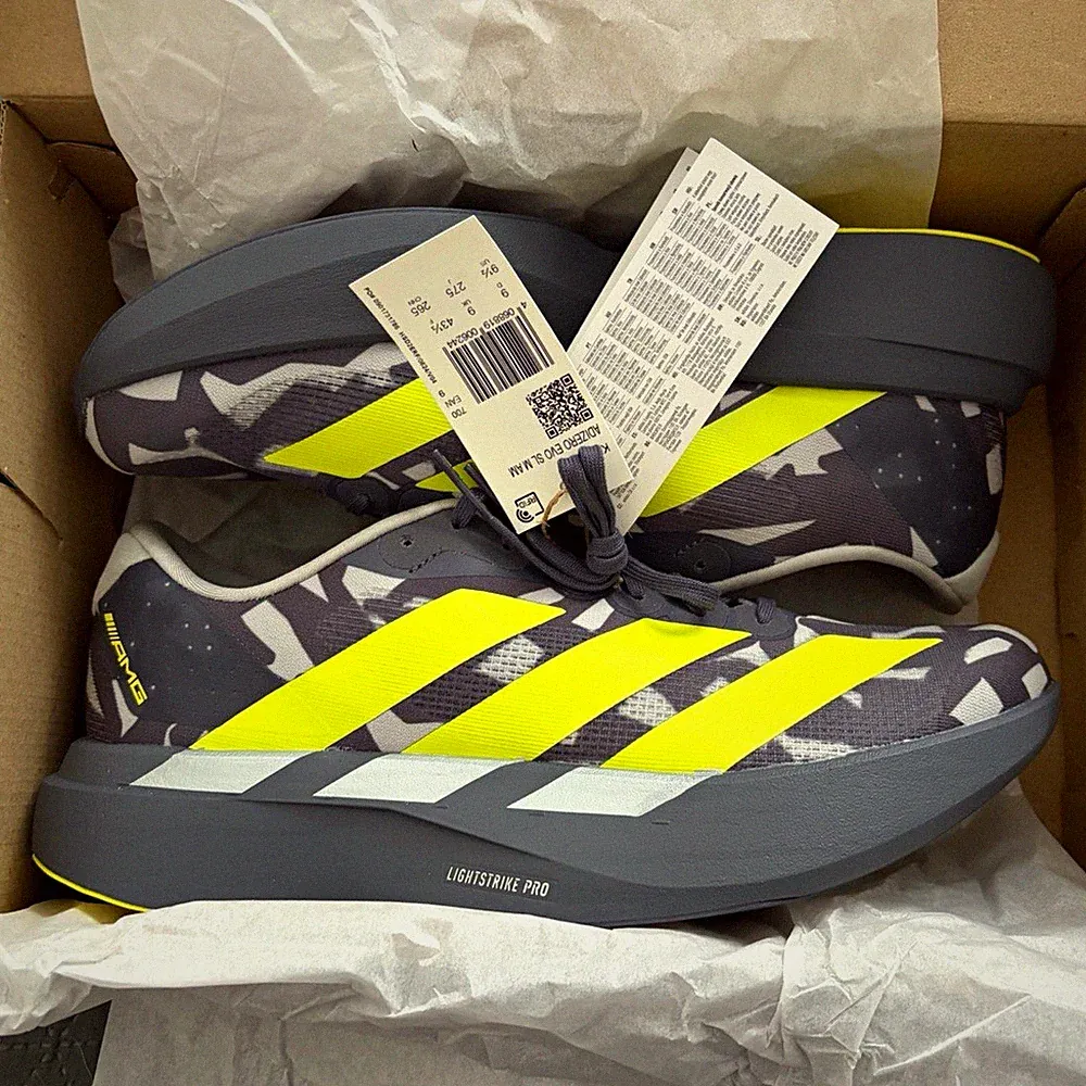 adidas Adizero Evo SL M AMG Herren Laufschuhe grau/gelb 43 1/3 Mesh
