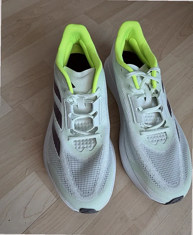 adidas Duramo Speed Herren Laufschuhe Sneaker Weiß/Gelb atmungsaktiv EU 47 1/3