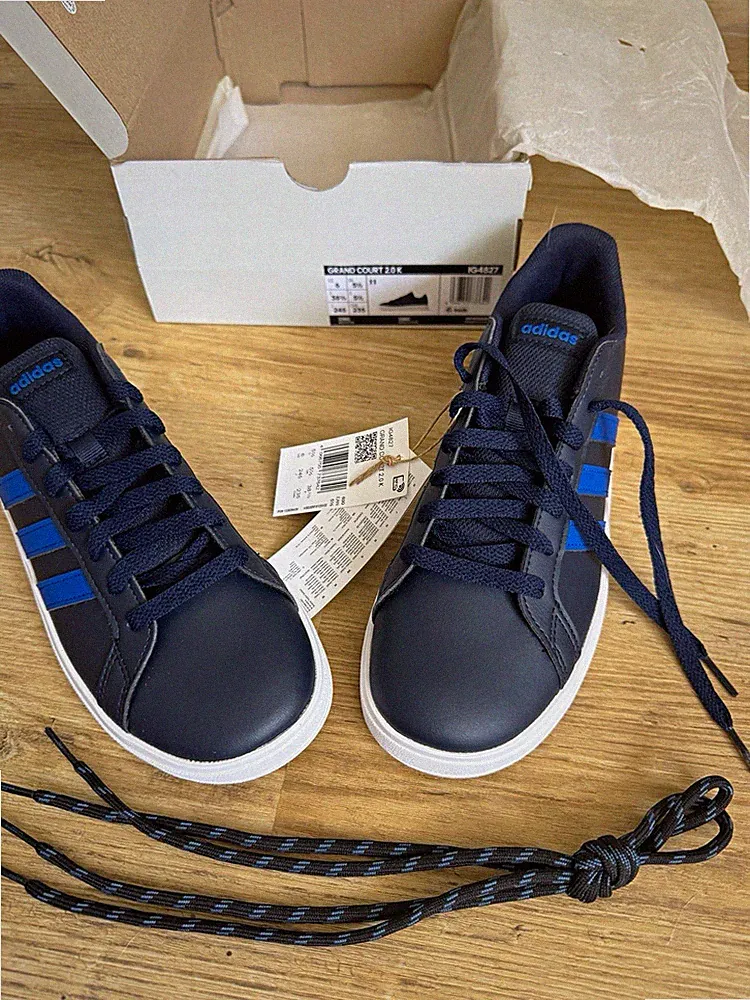 adidas Grand Court 2.0 K Sneaker Low Top Schnürung Blau/Weiß EU 38 2/3