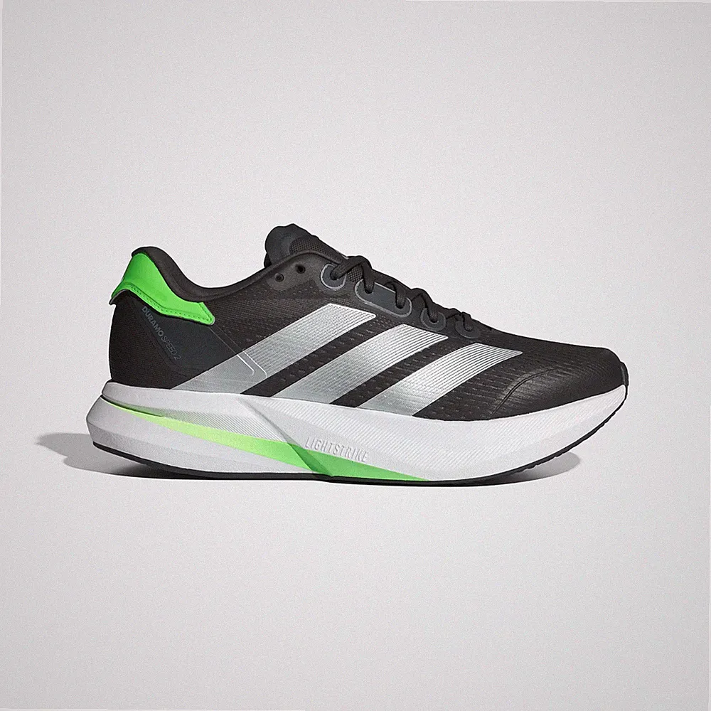 adidas Herren Duramo Speed 2 Laufschuhe in Carbon/Matt Silver/Lime Burst