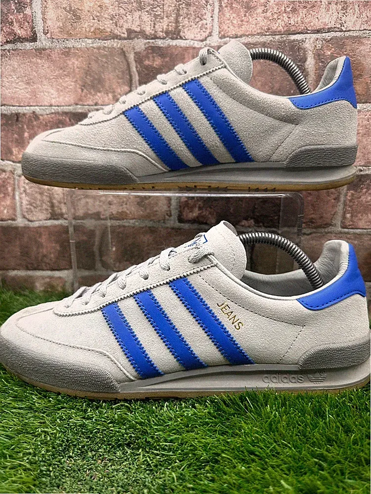 Adidas Jeans CQ2769 Sneaker Herren UK 9 Grau Hi-Res Blau Gummi 3-Streifen Freizeitschuhe