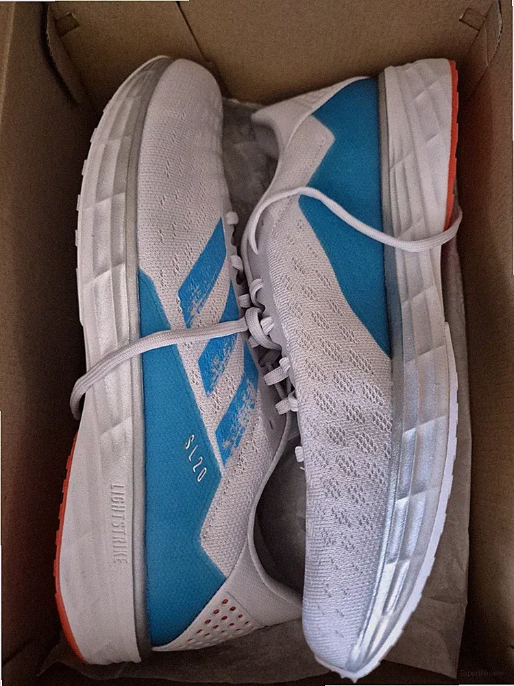 adidas SL20 Laufschuh EU 45 1/3 Weiß/Blau/Orange FU6617 Lightstrike Dämpfung box
