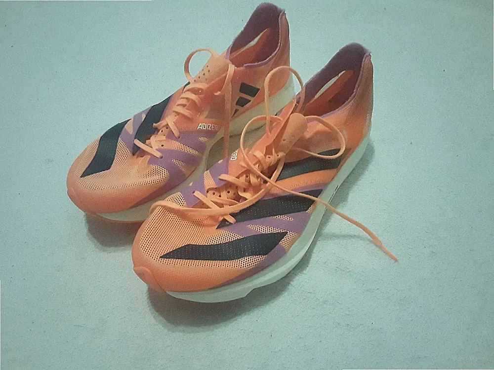 Adidas Takumi Sen 8 Laufschuhe, orange/lila, EU 43 / 44, US 9.5 UK 11 Adizero