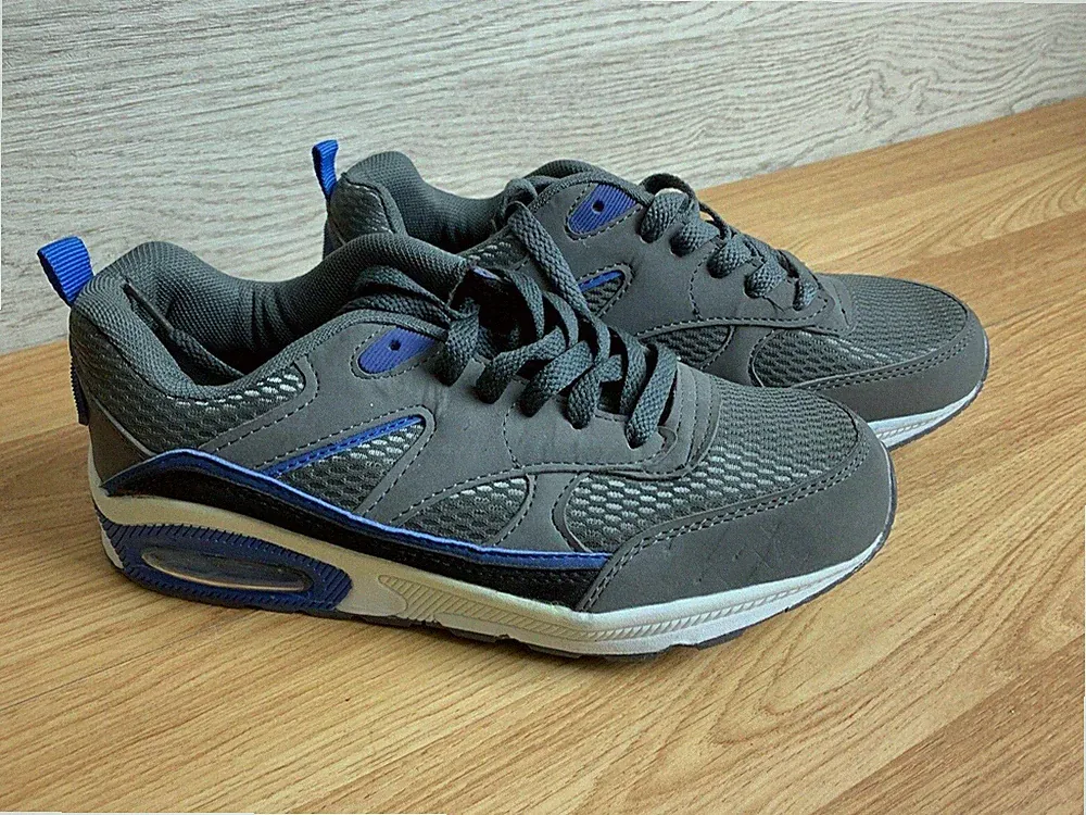 Air Tech Herren Sneaker UK 4 Grau Blau Luftpolster Laufschuhe Schnürschuhe
