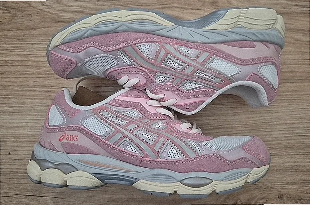 ASICS Damen Sneaker Sportschuh Low Top Rosa/Weiß/Grau EU 38 Mesh Logo