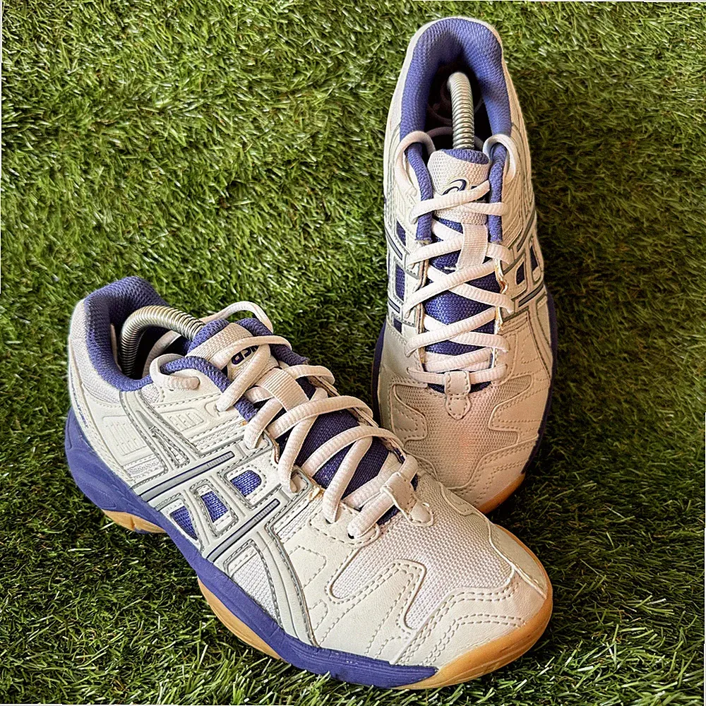 Asics Gel-Blast Sneaker Turnschuhe Schuhe lila weiß Volleyball Squash UK4 PROBE