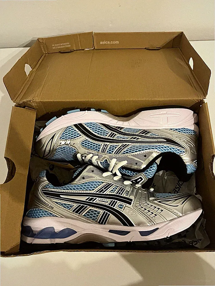 ASICS GEL-Kayano 14 Herren Laufschuhe Sneaker Mesh Schnürung Blau/Silber in 43,5