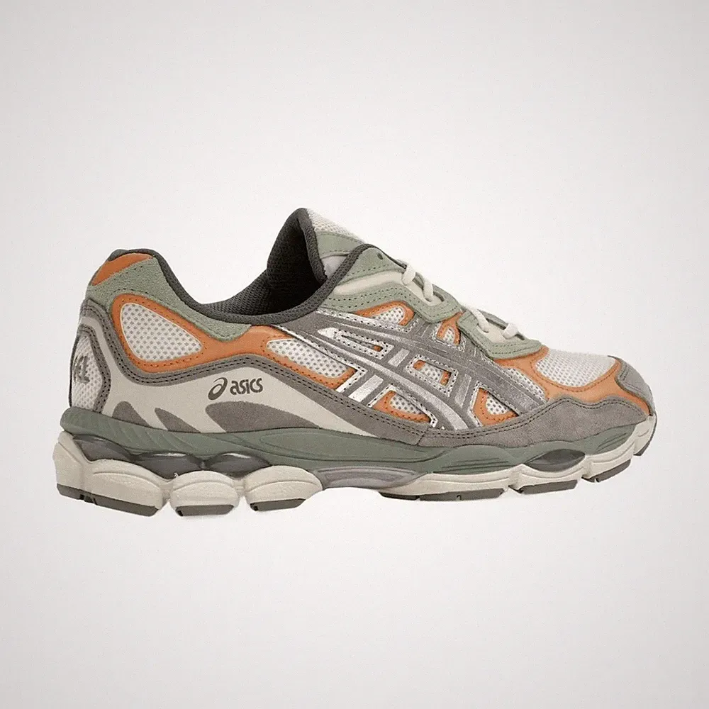 ASICS Gel-Kayano 14 Herren Sneaker Laufschuhe Weiß Grau Orange Mesh Wildleder