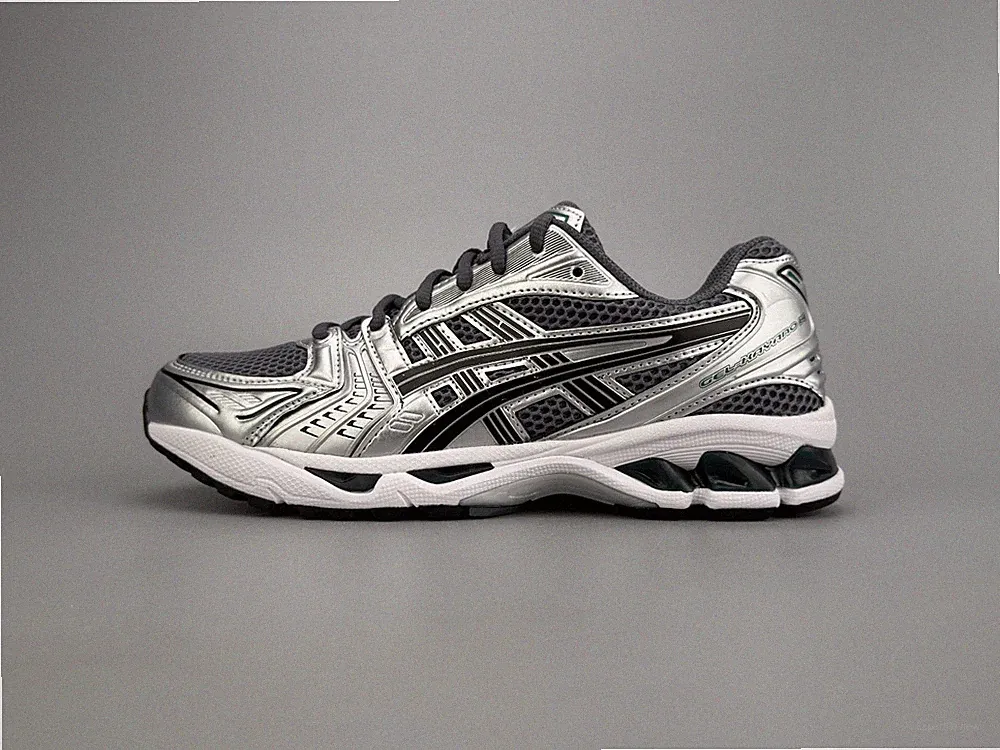 ASICS Gel-Kayano 14 Unisex-Laufschuhe, erhältlich in Silber, Grau und Schwarz.