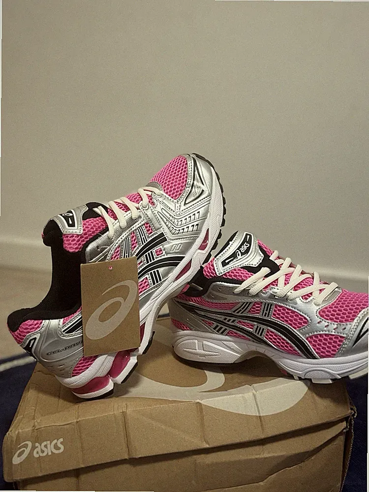 ASICS GEL-Kayano 14 unisex Laufschuhe Sneaker Mesh Rosa/Silber/Schwarz EU 42