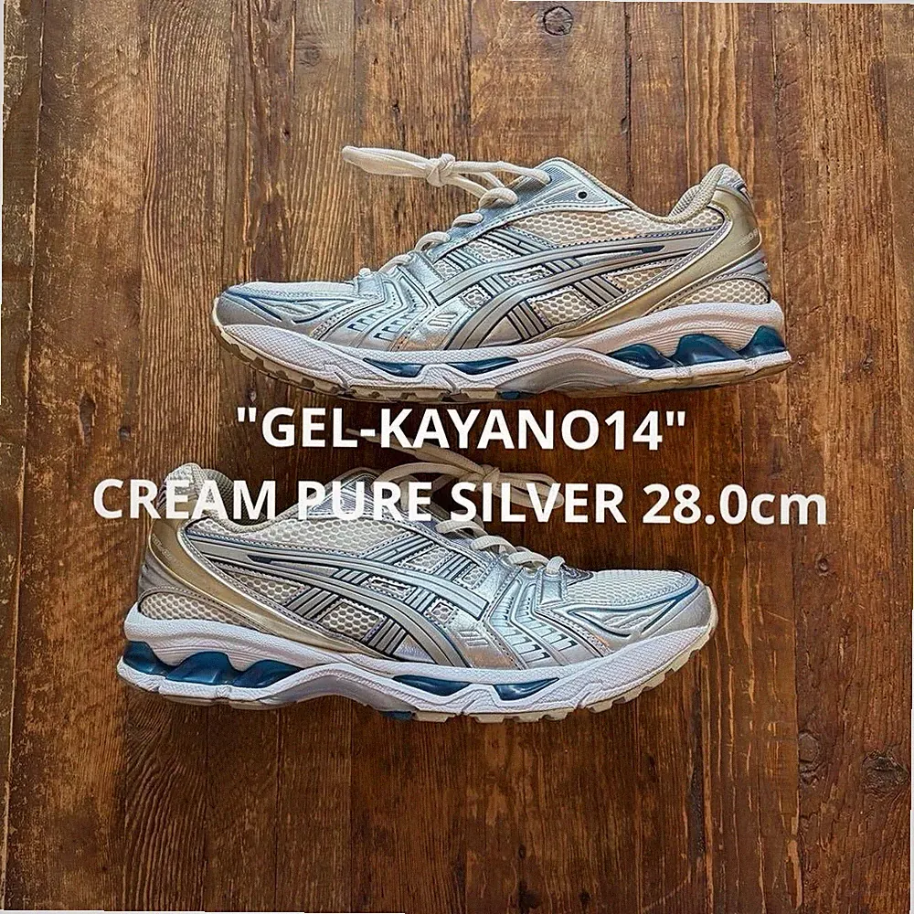asics GEL-KAYANO14 Sneaker Herren 28cm Silber Creme Laufschuhe Top Zustand