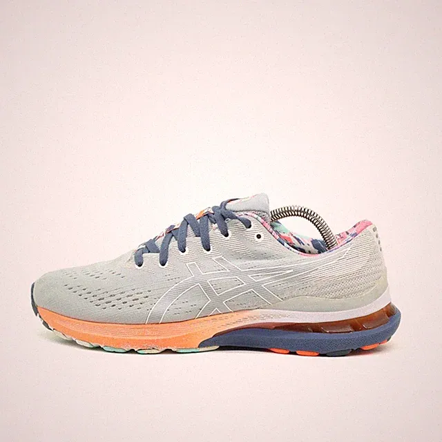 ASICS Herren Gel-Kayano 28 Sneaker EU 42 Hellgrau/Orange/Blau Atmungsaktiv
