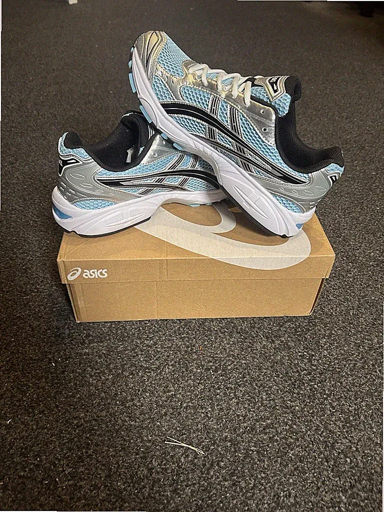 ASICS Herren Laufschuhe Sneaker Low Top Mesh Bindeverschluss Blau/Silber