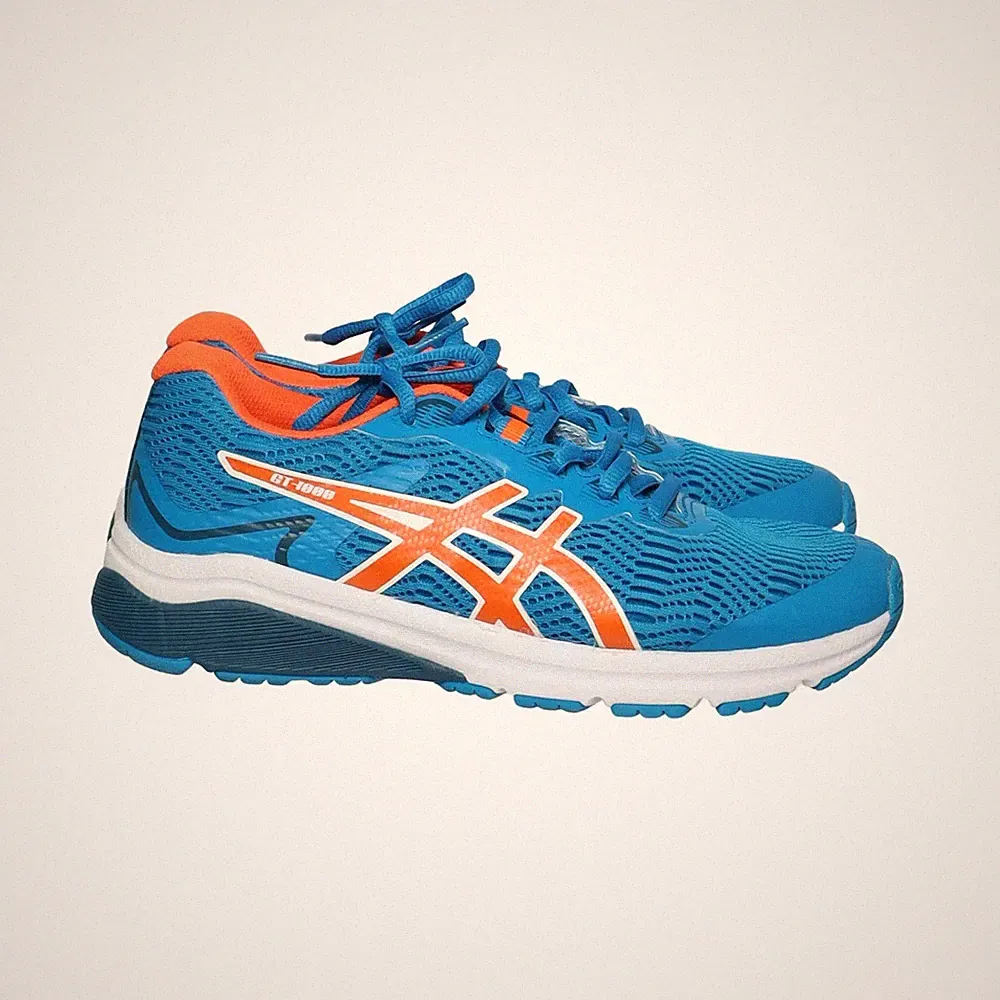 Asics, Laufschuhe, Größe: 37, Leder, Blau/Orange/Weiß, Herren #ncu