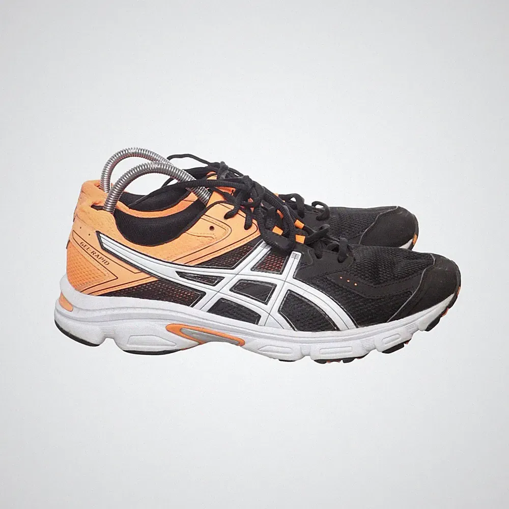 Asics, Laufschuhe, Größe: 47, Lederimitat, Schwarz/Orange/Weiß, Herren #MqD