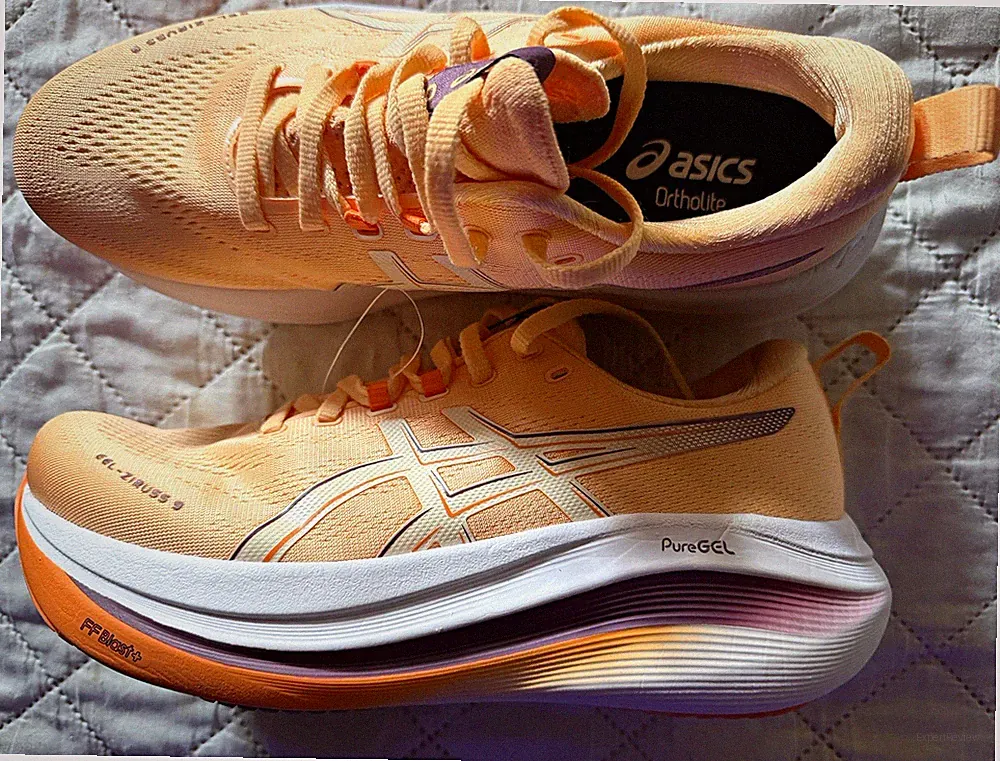 ASICS PureGEL Damen Laufschuhe Dämpfung Mesh Schnürung Orange/Weiß/Lila 40