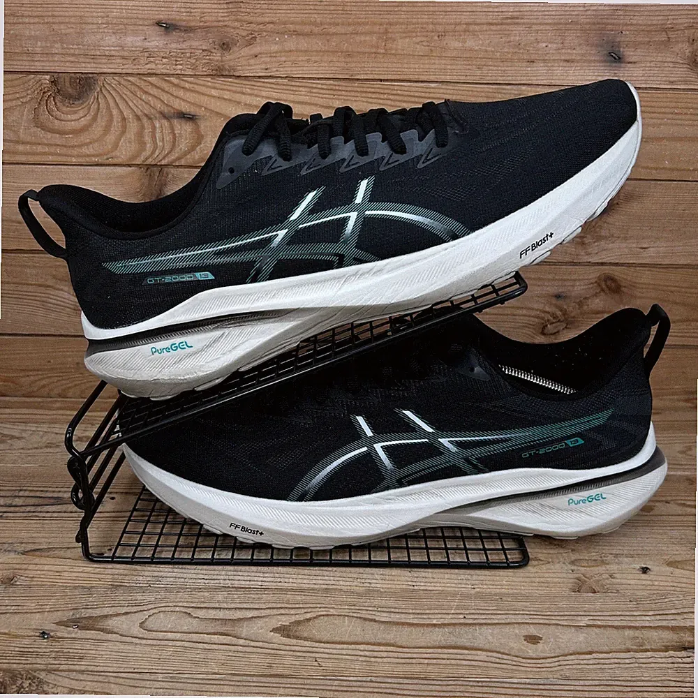 Asics Turnschuhe Herren Größe UK 14 GT 2000 13 schwarz Welle türkis Straße Laufen Fitnessschuhe