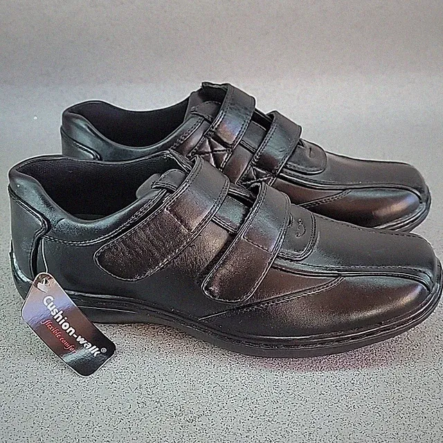 Bequeme schwarze Herrenschuhe UK Größe 7 Cushion Walk Klettverschluss neu