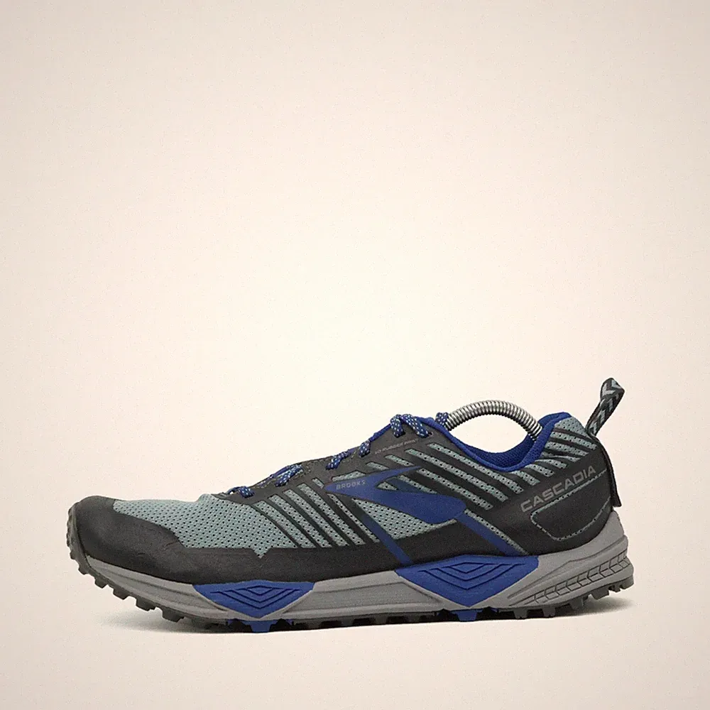 Brooks Herren Cascadia 13 Laufschuhe Grau Blau Textil Mesh Sohle Trail EU 42.5