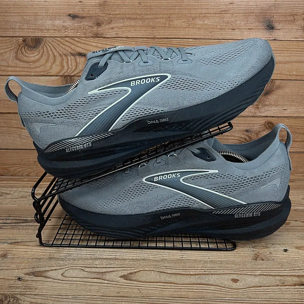Brooks Turnschuhe Herren Größe UK 13 Glycerin GTS 22 Grau Schwarz Straßenlaufschuhe 2E