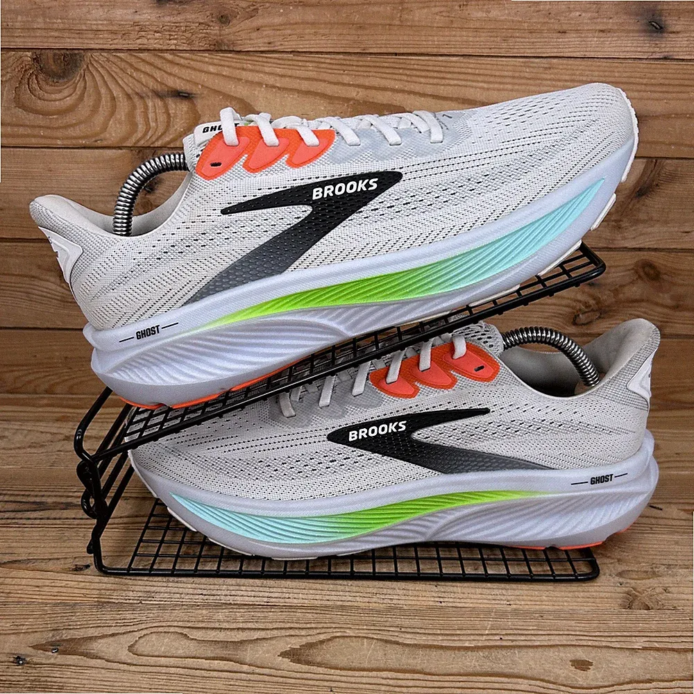 Brooks Turnschuhe Herren Größe UK 8,5 Ghost 17 weiß Gecko Straßenlauf gepolsterte Schuhe