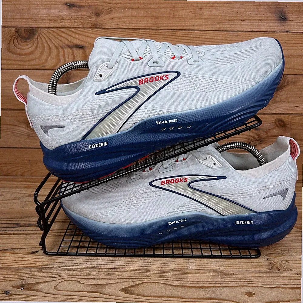 Brooks Turnschuhe Herren Größe UK 9,5 Glycerin 22 weiß blau Straßenlaufschuhe