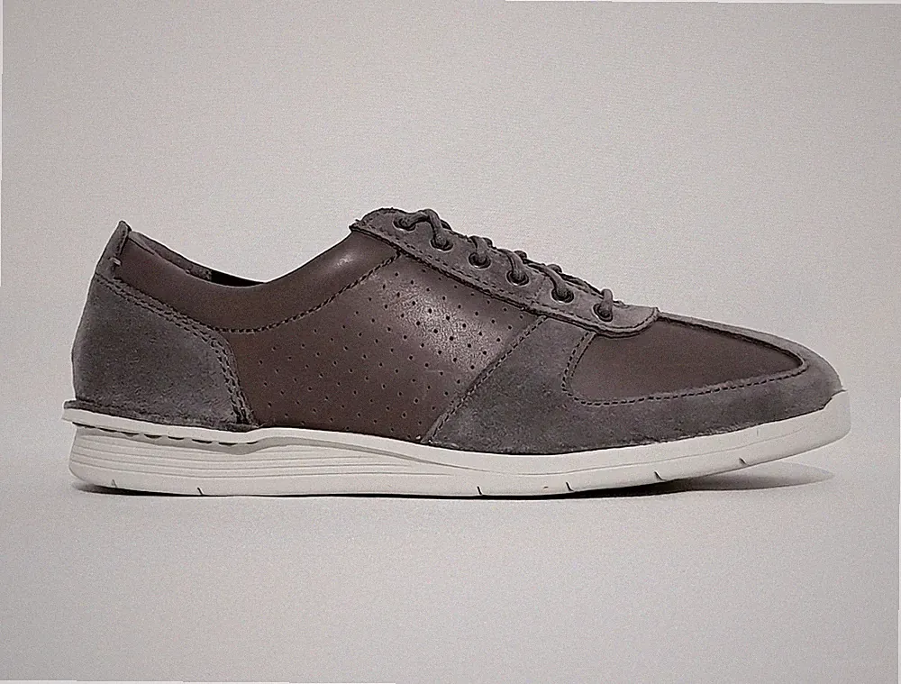 CLARKS POLYSPORT RUN UVP £65 GRAU LEDER WILDLEDER KOMBI SCHNÜRSCHUHE FREIZEITSCHUHE HERREN