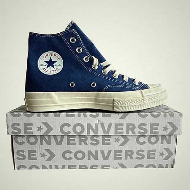 Converse Comme des Garcons Play CDG Chuck 70 Hi blaue Quarzschuhe neu im Karton Größe 8uk