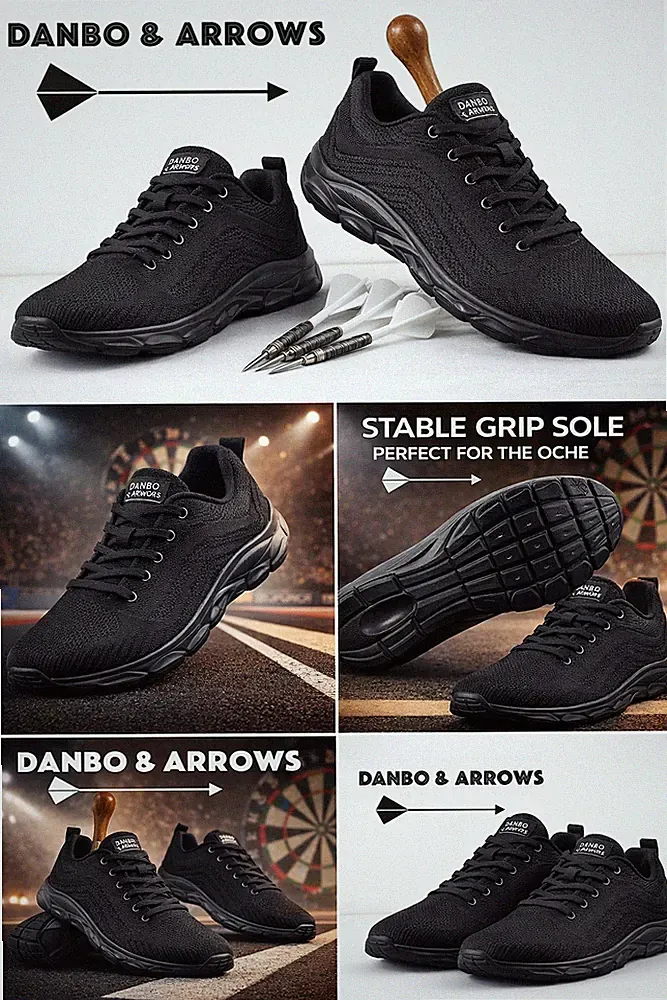 Dartschuhe Größe 10 UK uni komplett schwarz Danbo & Pfeile Schnürung leicht
