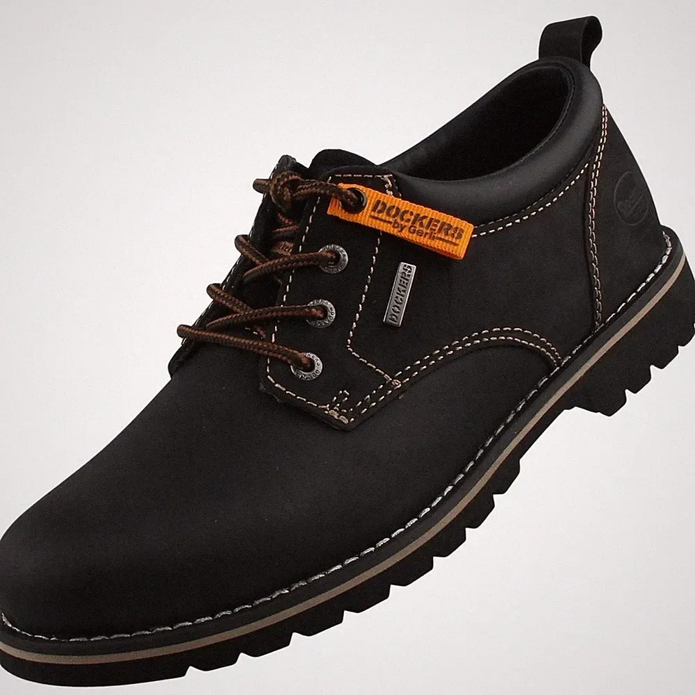 Dockers by Gerli Herren Leder Halbschuh Schnürschuh Schwarz 39WI010-401100