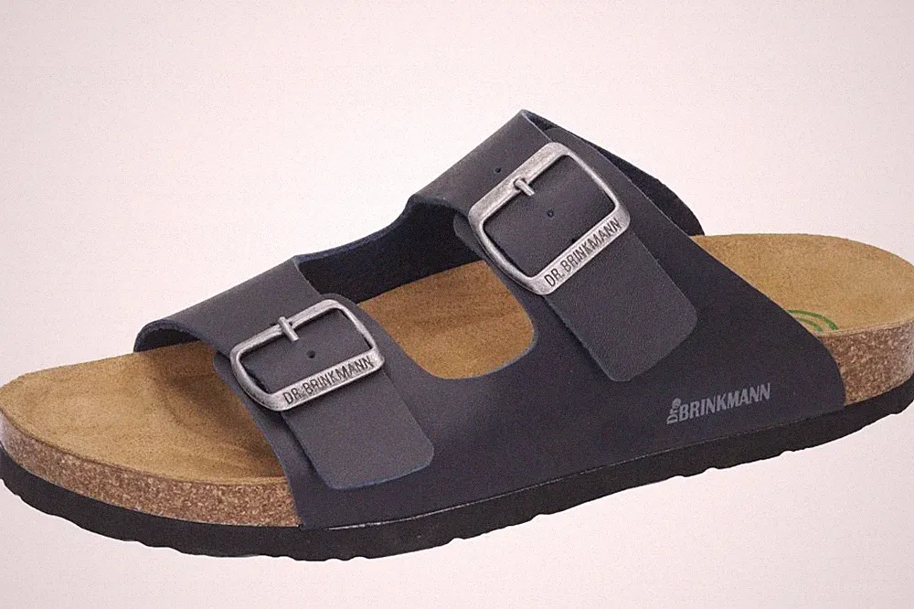 Dr. Brinkmann Herren Pantolette Blau mit Fußbett und Lederdecksohle