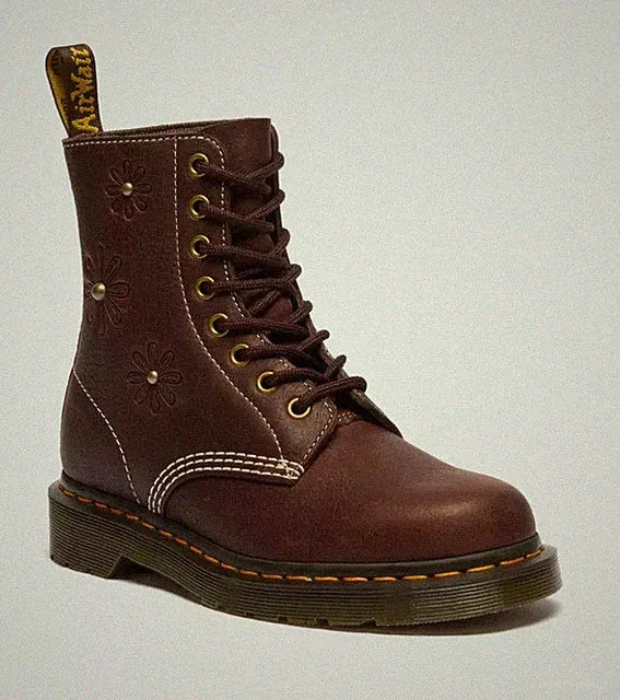 Dr. Martens 1460 Pascal Flower Grizzly Leder Stiefel in Braun