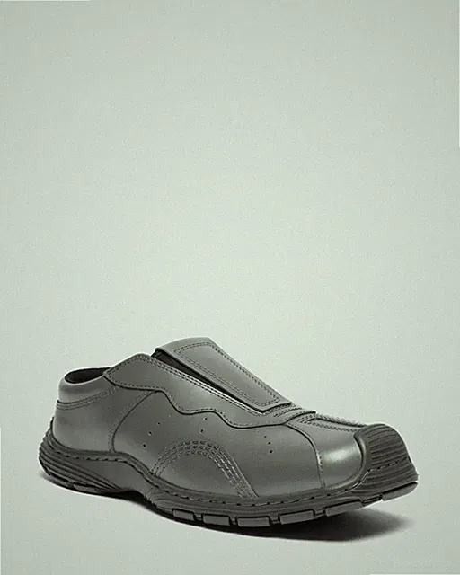 Dr Martens Aurix Satin Finish Leder Pantoletten Limited Edition Schuhe Grau Silber