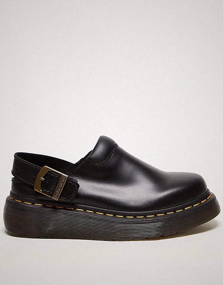 Dr Martens Laken Leder Plateau Pantoletten in Schwarz