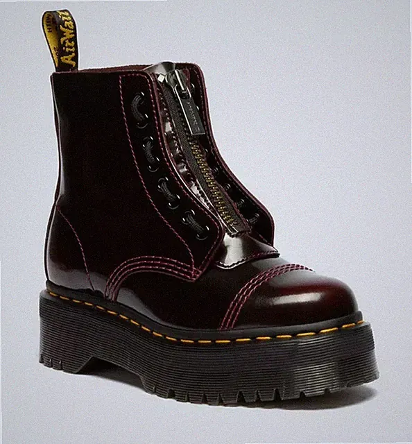 Dr. Martens Sinclair Arcadia Leder Plateau Stiefel in Kirschrot und Schwarz