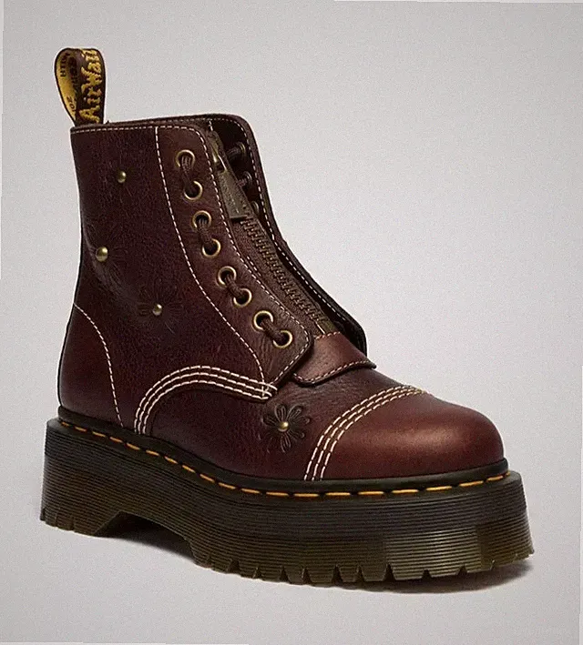 Dr. Martens Sinclair Flower Grizzly Leder Plateau Stiefel in Braun