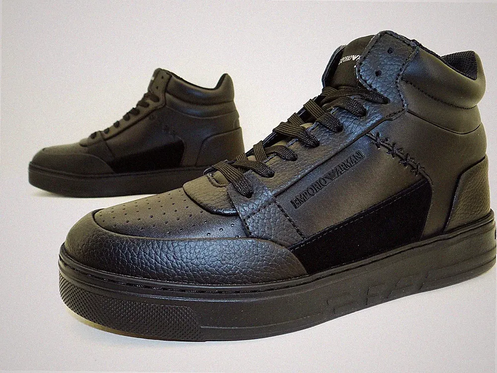 Emporio Armani Sneaker High Turnschuhe Laufschuhe Herren Leder Gr.42 Schwarz