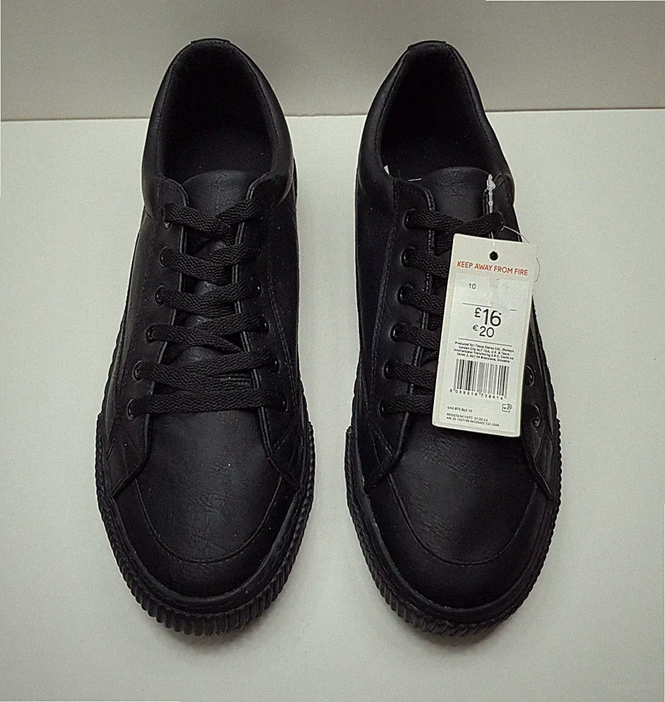 F&F HERREN GRÖSSE 10 UK EUR44 SCHWARZ KUNSTLEDER NIEDRIG SCHNÜRSCHUHE SNEAKER SCHUHE