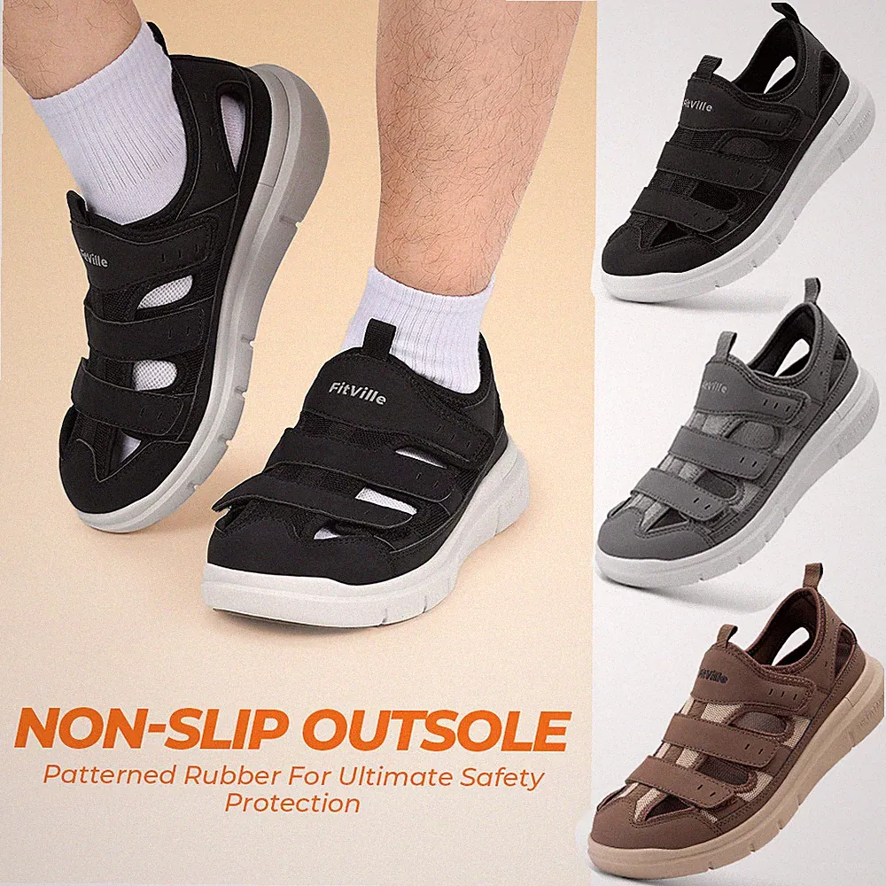 FitVille Diabetiker Sandalen Herren Extra Weit Orthopädische Schuhe Verstellbare