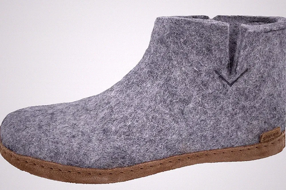 glerups Wollfilz Hausstiefel Hellgrau Hausschuhe Lederlaufsohle G-01 Grey