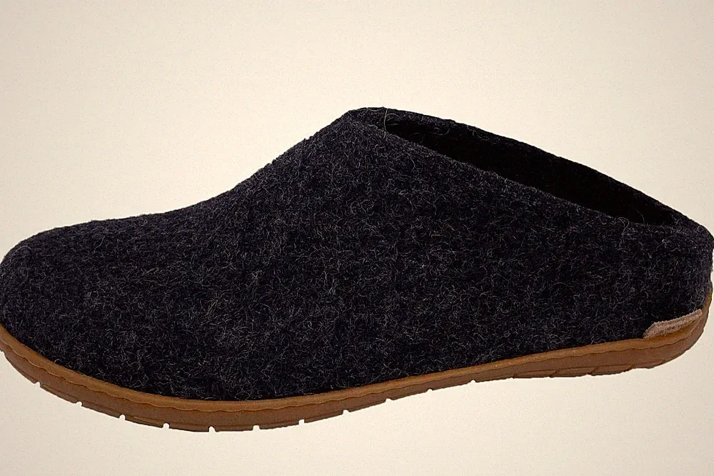 glerups Wollfliz Pantoffel Dunkelgrau Hausschuhe Gummilaufsohle BR-02