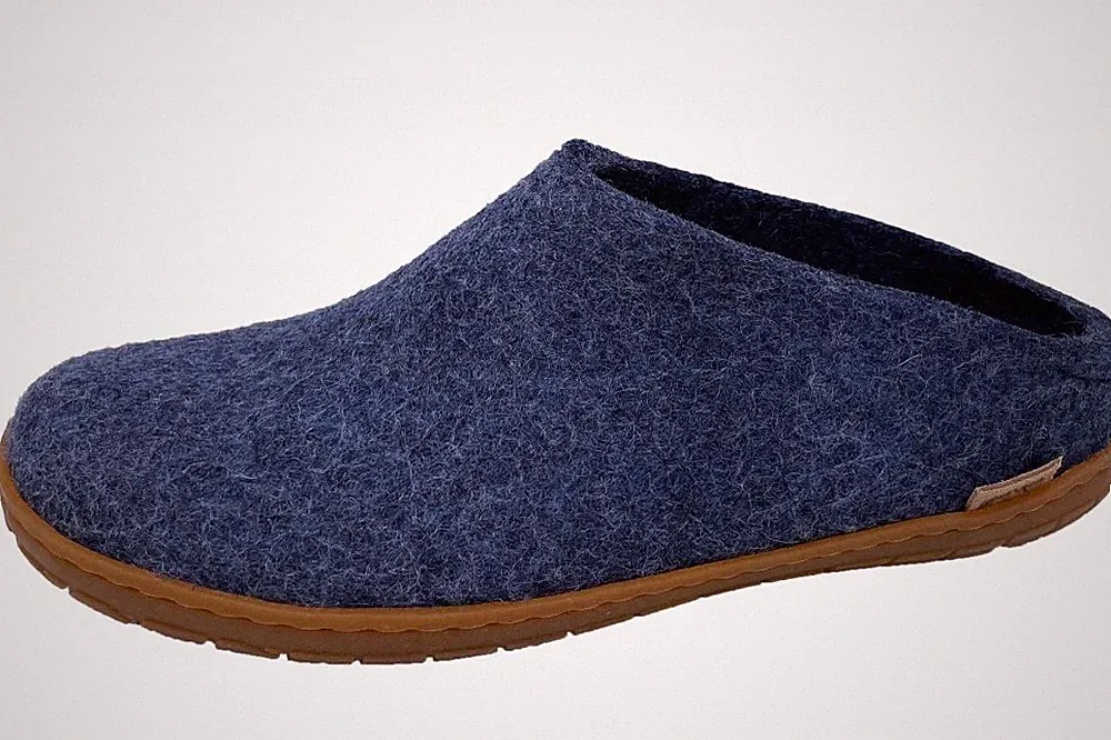 glerups Wollfliz Pantoffel Hausschuhe Denim Blau Gummilaufsohle BR-10
