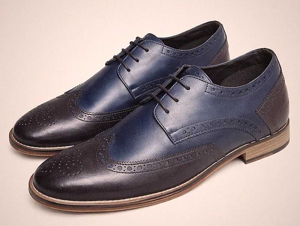 Harrykson Herren Business Schuhe Echtleder Blau Braun Brogues Elegant