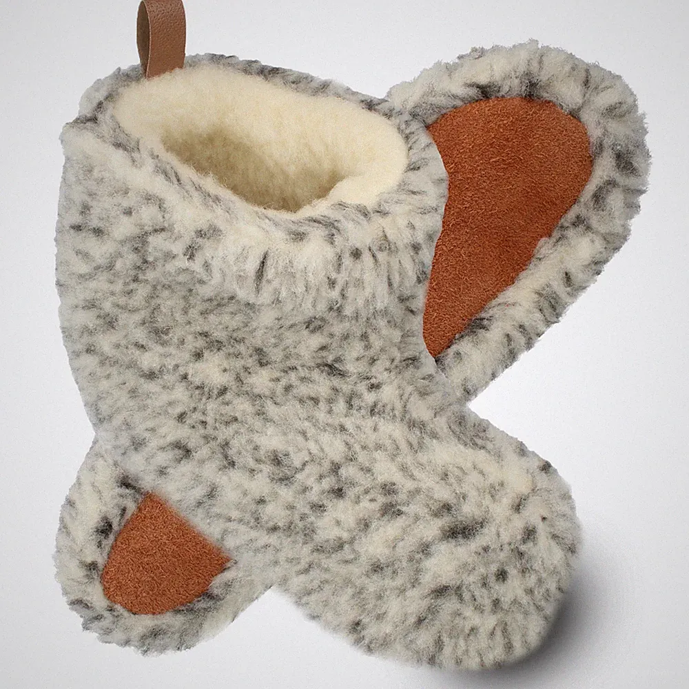 Hausschuhe Wollsocken Schafwolle Damen Herren grau Leder 36-46 filsko Nordkapp