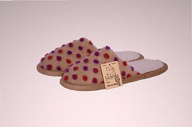 Heimschuhe mit Sohle Wolle Noppen beige (42/43)