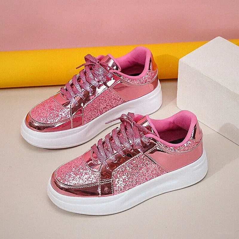 Herren Damen Freizeit Sneaker Sportschuhe Dicker BodenPailletten Laufenschuhe /