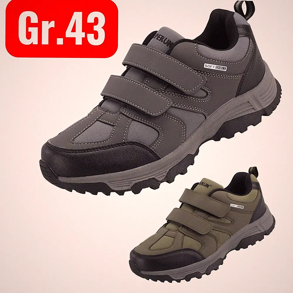 Herren Halbschuhe Gr. 43 Khaki Klettverschluss Sneaker Slipper Männer Schuhe